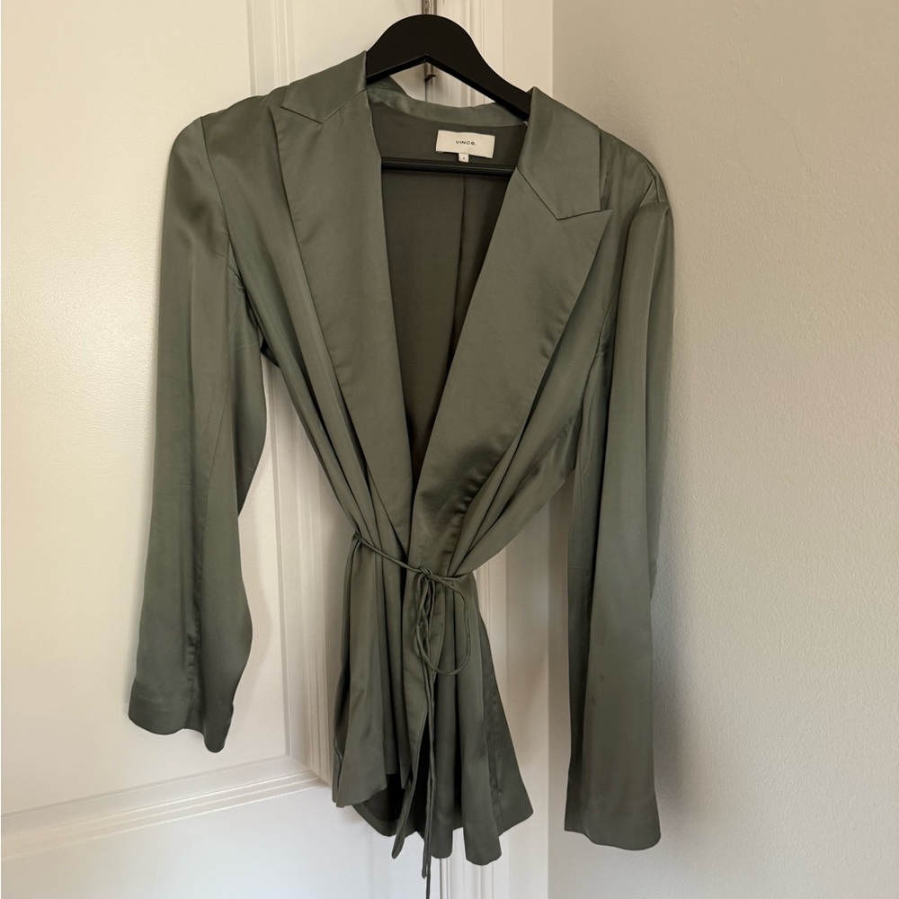 Vince - Sea Foam Green Satin Long Sleeve Blazer